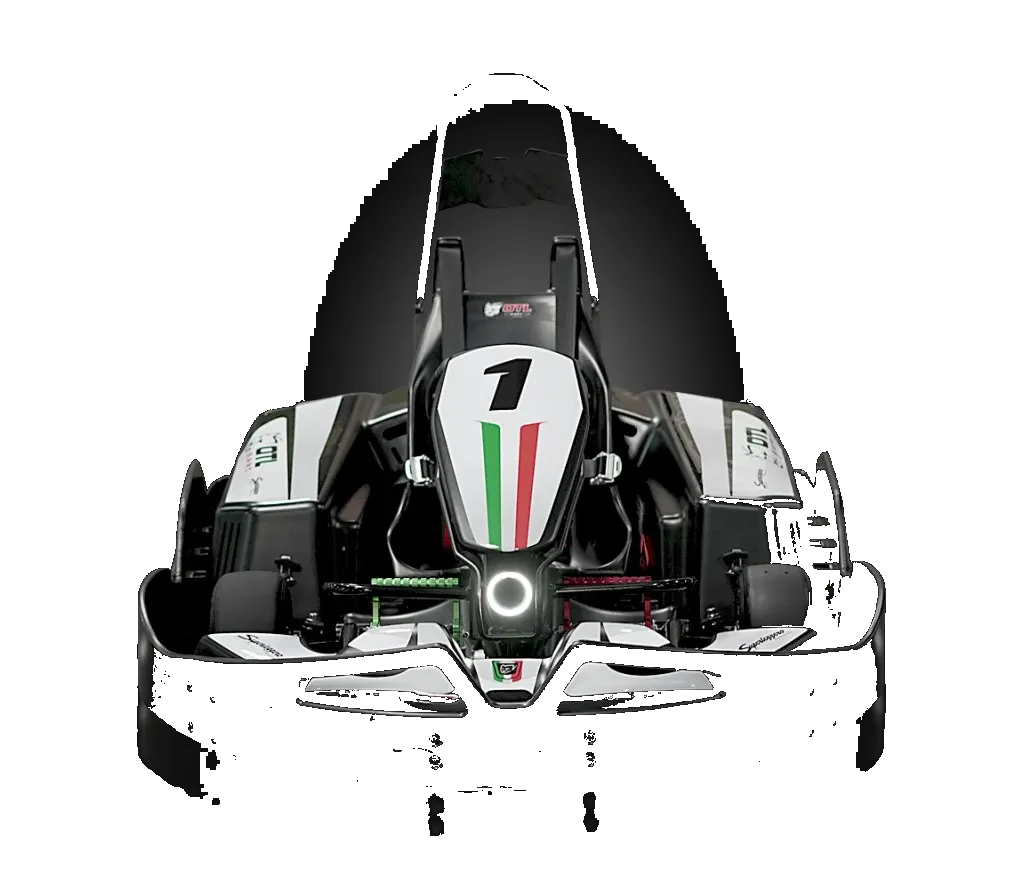 Kart eléctrico de Kart21 visto de frente, número 1
